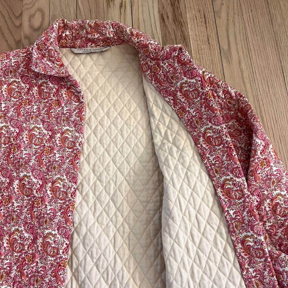 Vintage Laura Ashley Womens Sz Medium Pink Paisley Floral Quilted Coat Jacket - Picture 6 of 9